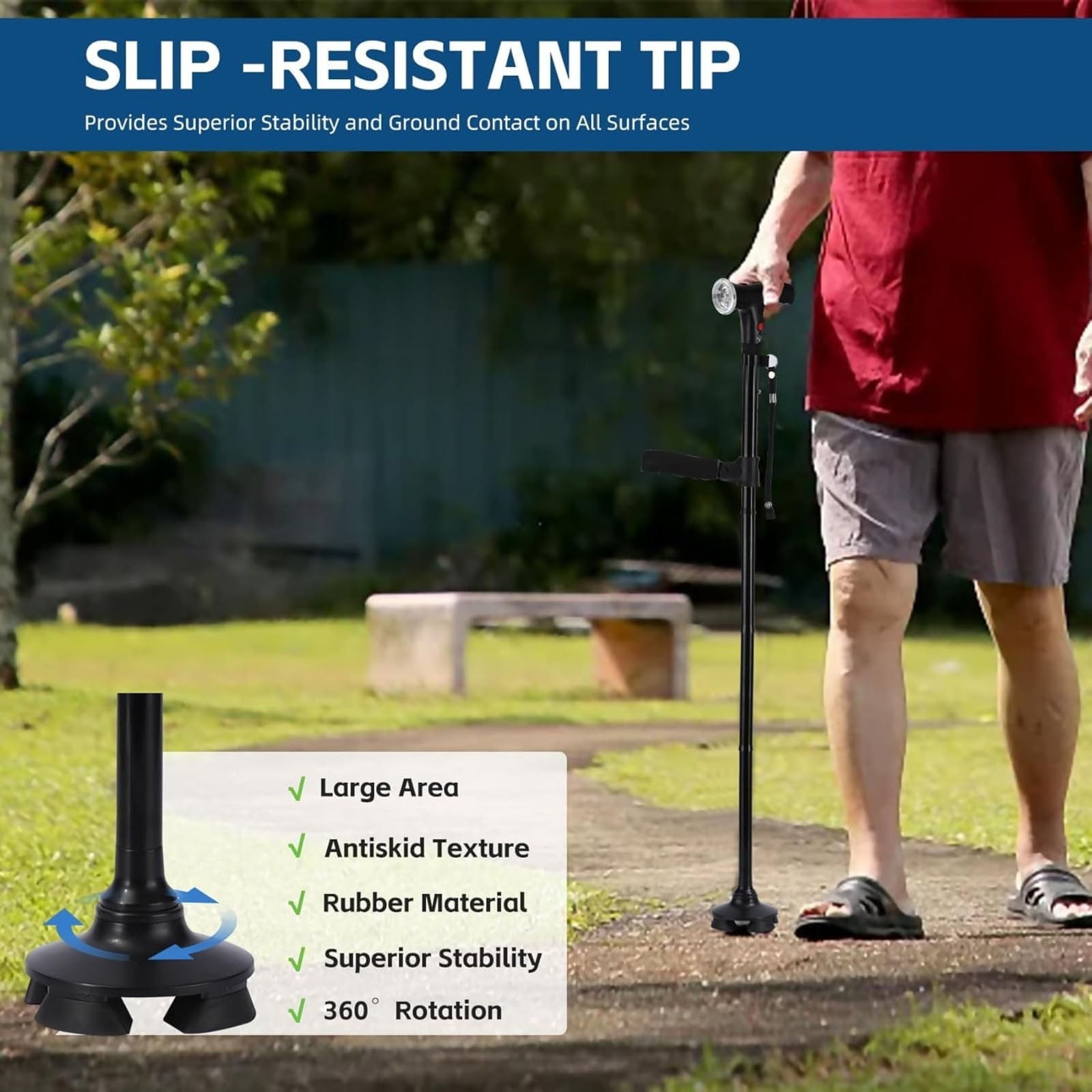 Folding Walking Cane with LED Light & Alarm – Heavy Duty